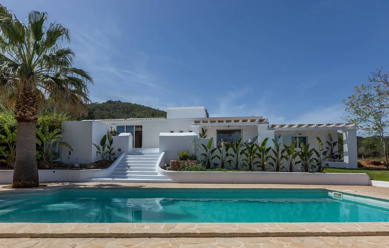 Обои пальмы, вилла, бассейн, архитектура, Испания, Ibiza, Villa 909 на ...