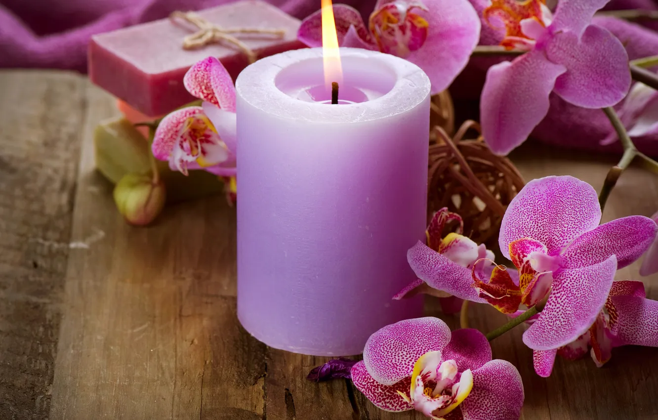 Фото обои цветы, свеча, орхидея, flowers, Orchid, candle