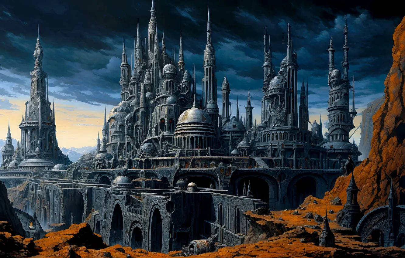 Фото обои city, fantasy, sky, fortress