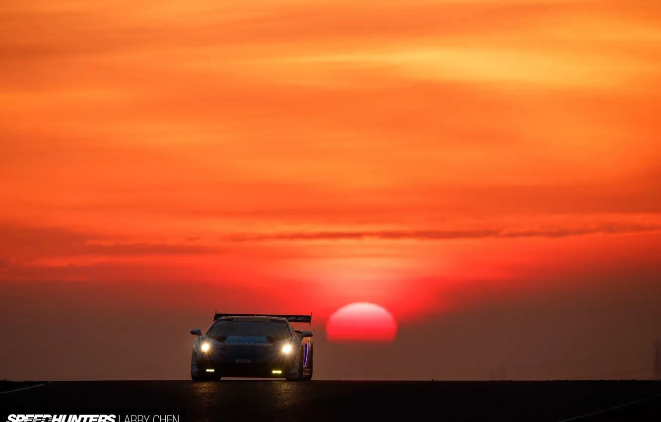 Фото обои солнце, гонка, Lamborghini, утро, Gallardo, трэк, Super Trofeo