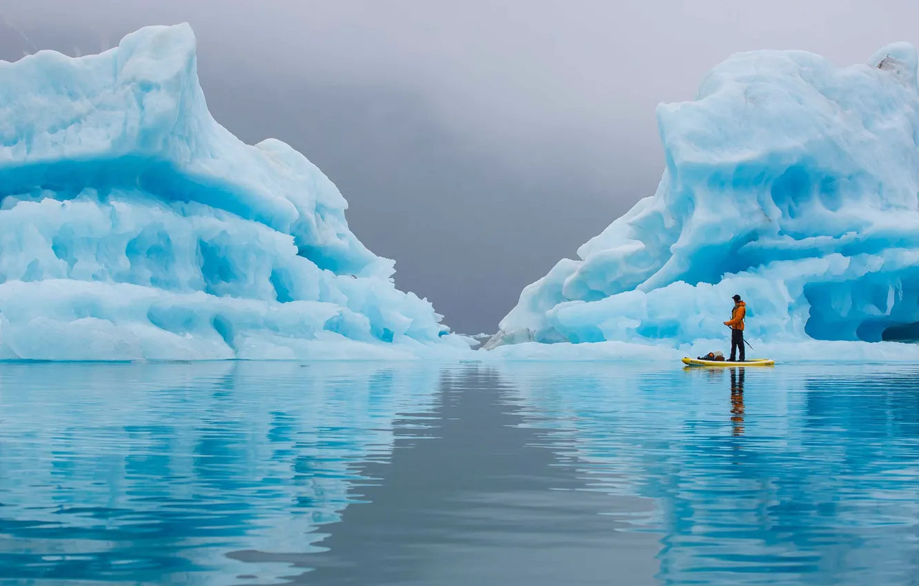 Фото обои отражение, льды, Alaska, айсберги, Paddling Tranquility