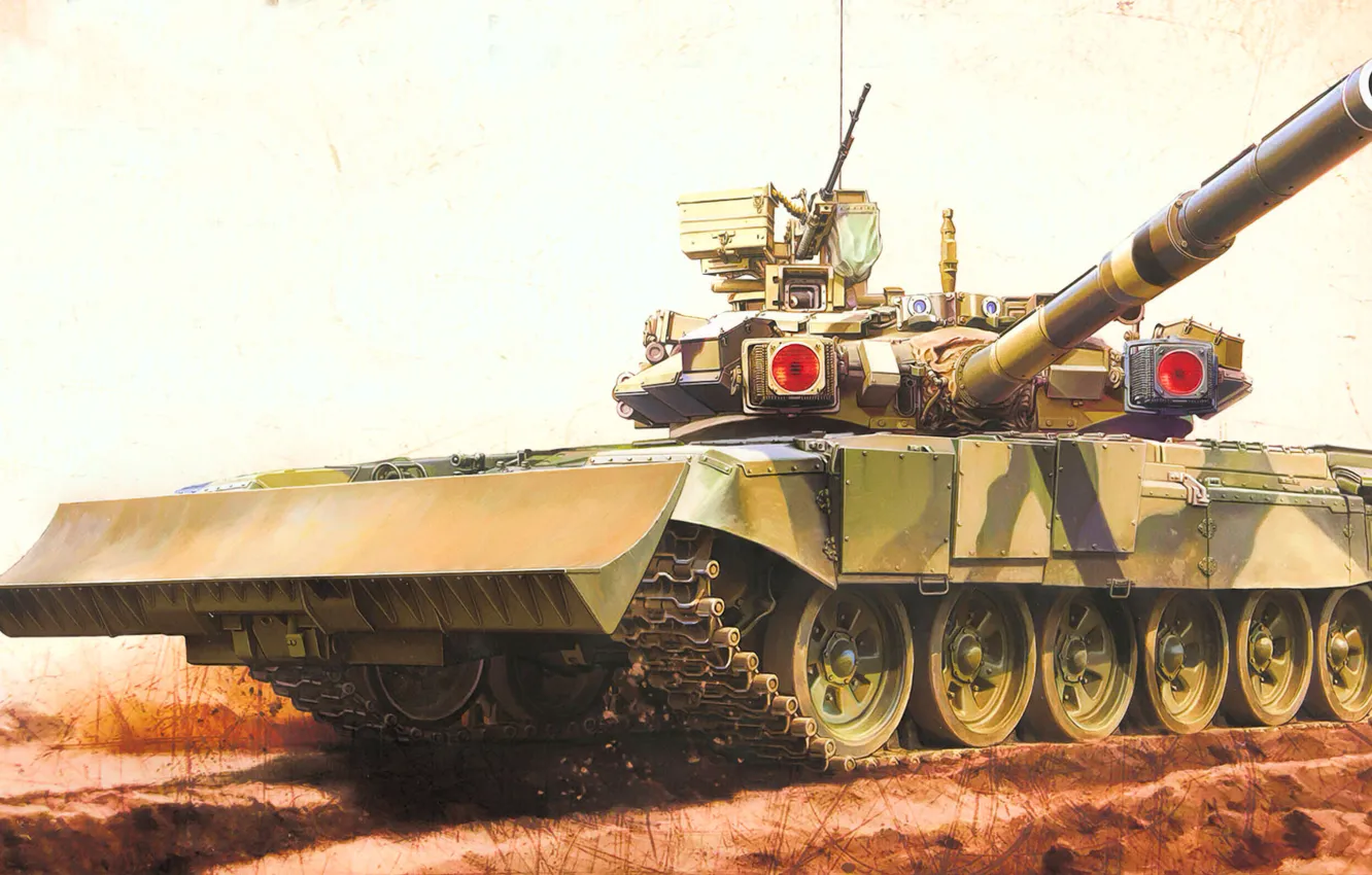 Фото обои war, art, painting, tank, Russian Main Battle Tank T-90 w/TBS-86 Tank Dozer