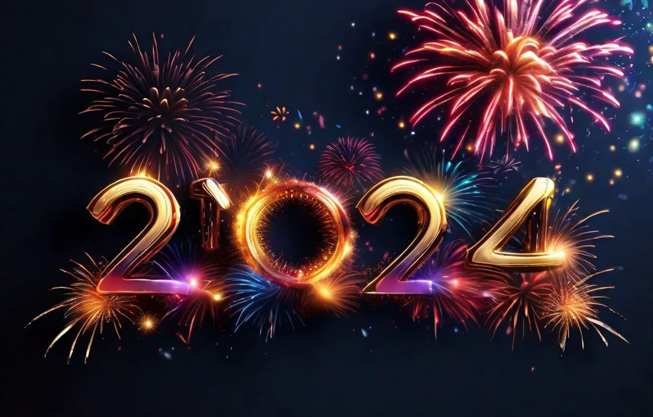 Фото обои салют, colorful, цифры, Новый год, golden, neon, numbers, New year