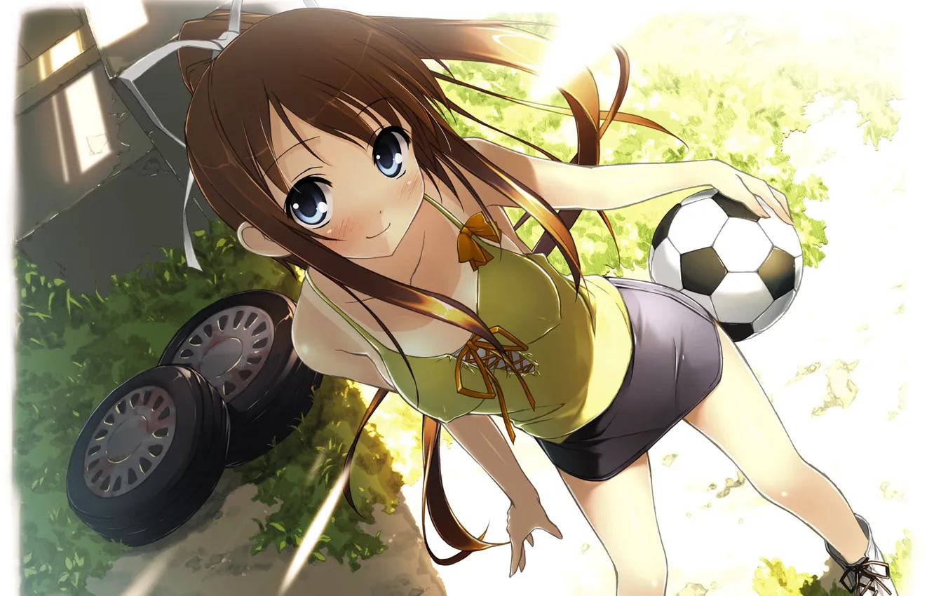 Фото обои девушка, футбол, спорт, мяч, аниме, kawaii, кавай, anime