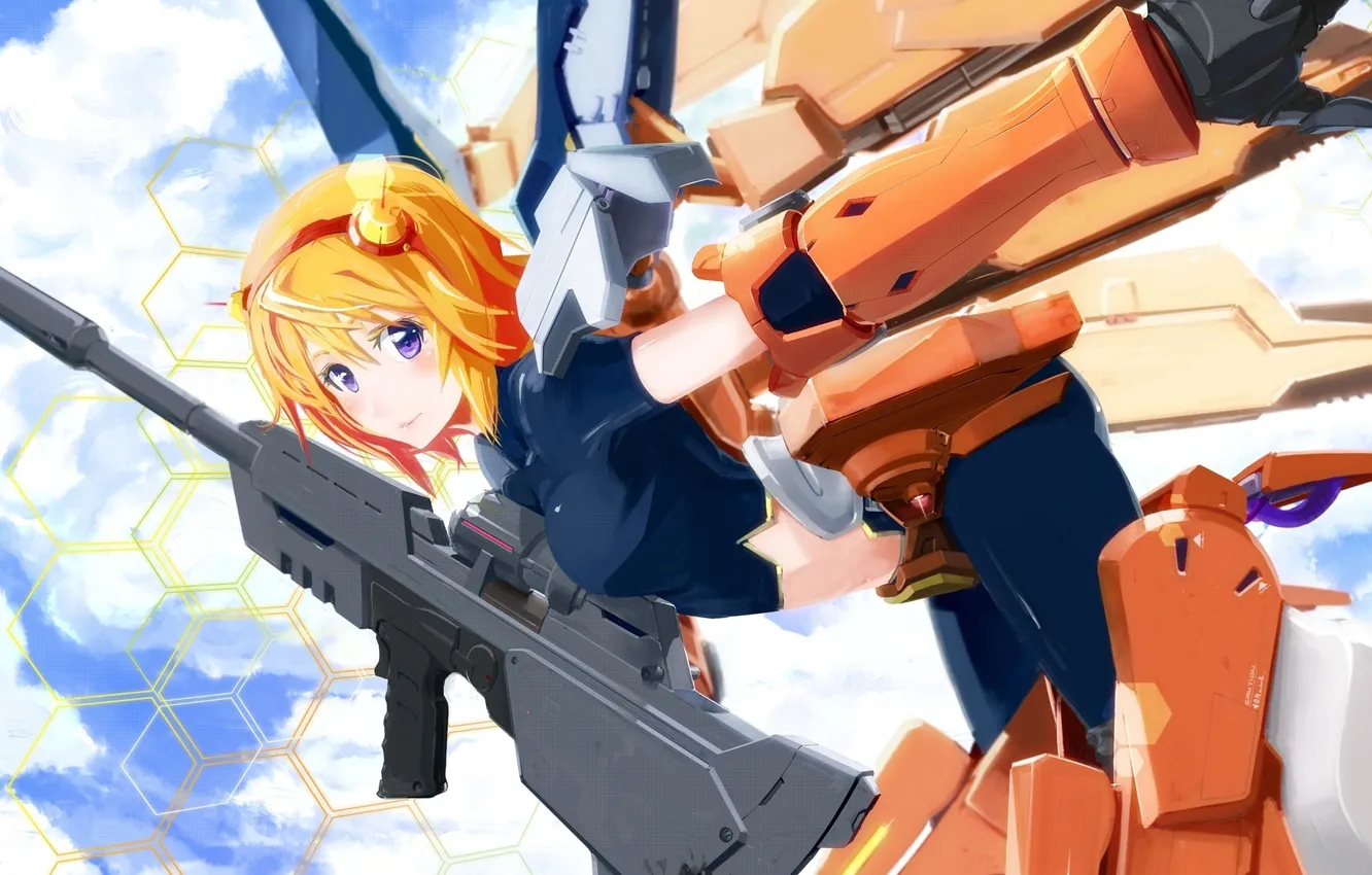 Фото обои девушка, оружие, робот, аниме, арт, бесконечные небеса, infinite stratos, pomon illust