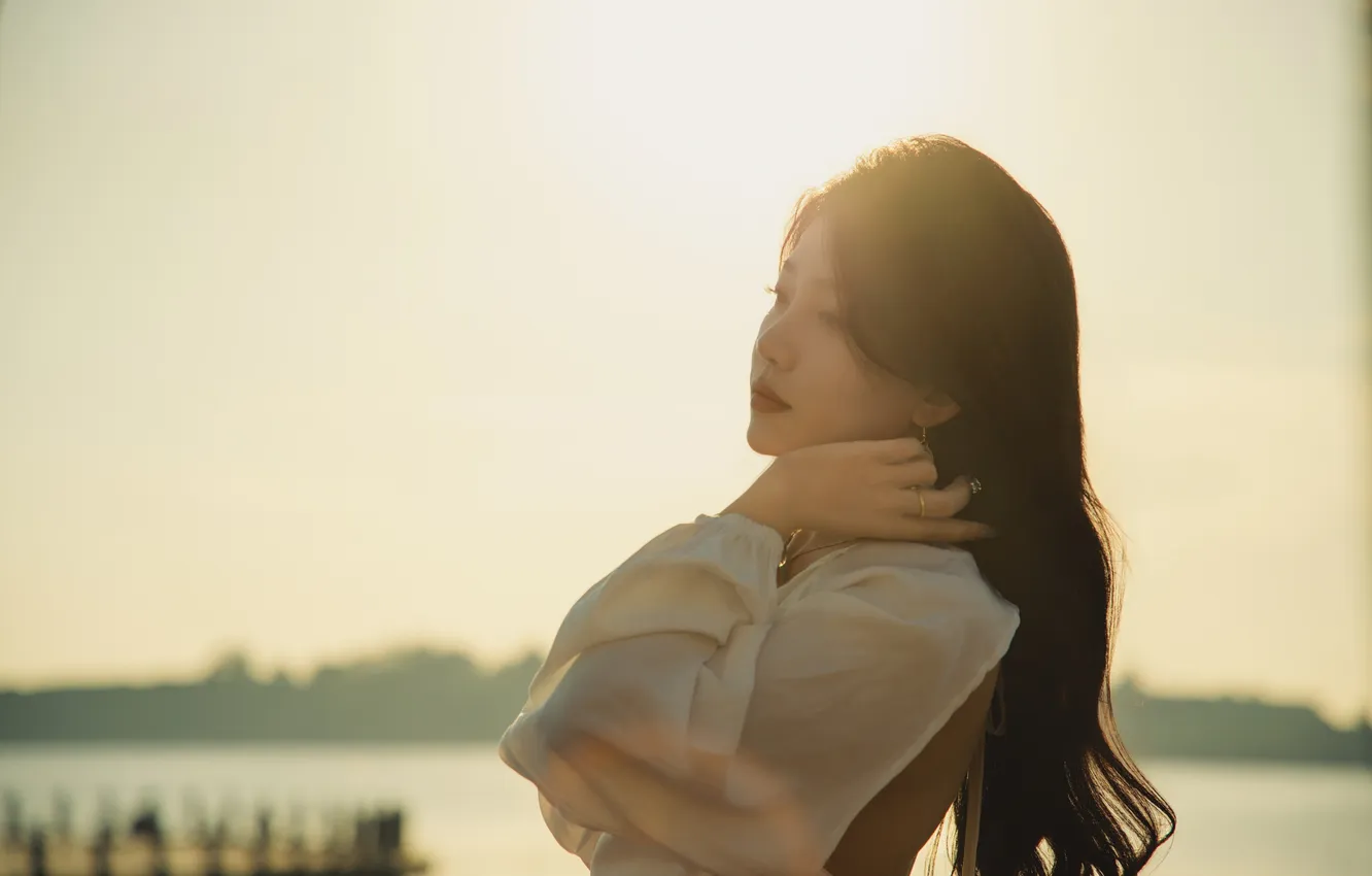 Фото обои Beautiful, Asian, Model, Sun, Water, Woman, Cute, Pretty