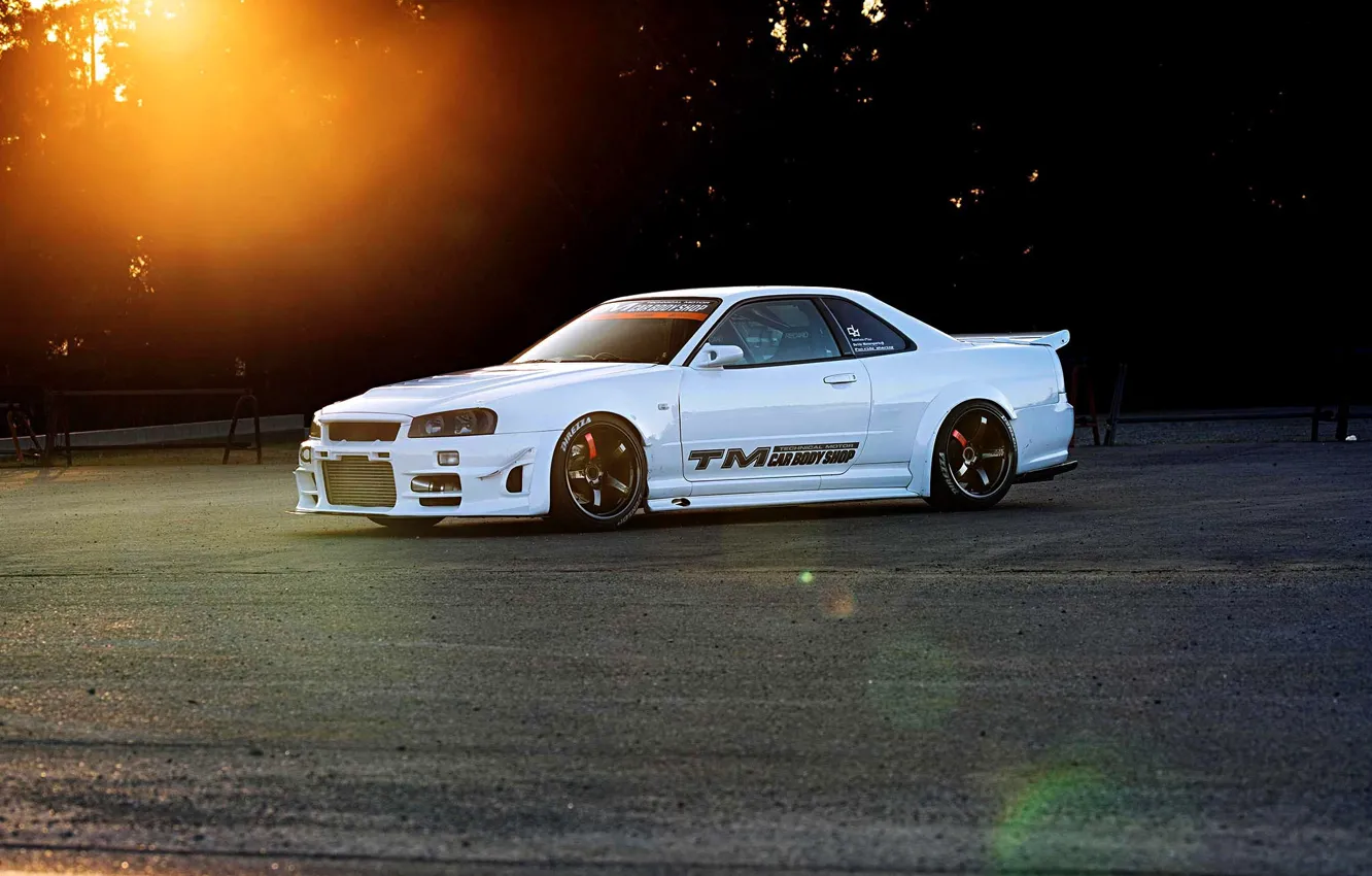 Фото обои GT-R, Sunset, White, Skyline, R34