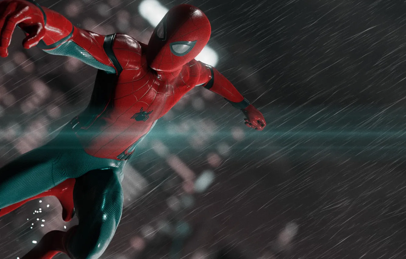 Фото обои New York, Rain, Spider Man, PS4, Playstation 4 Pro, Marvel's Spider-Man
