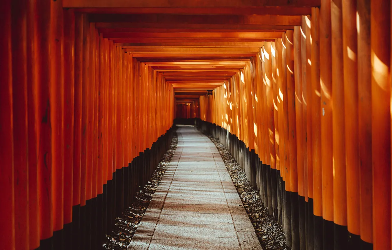 Фото обои Japan, Wallpaper, Temple, Red corridor