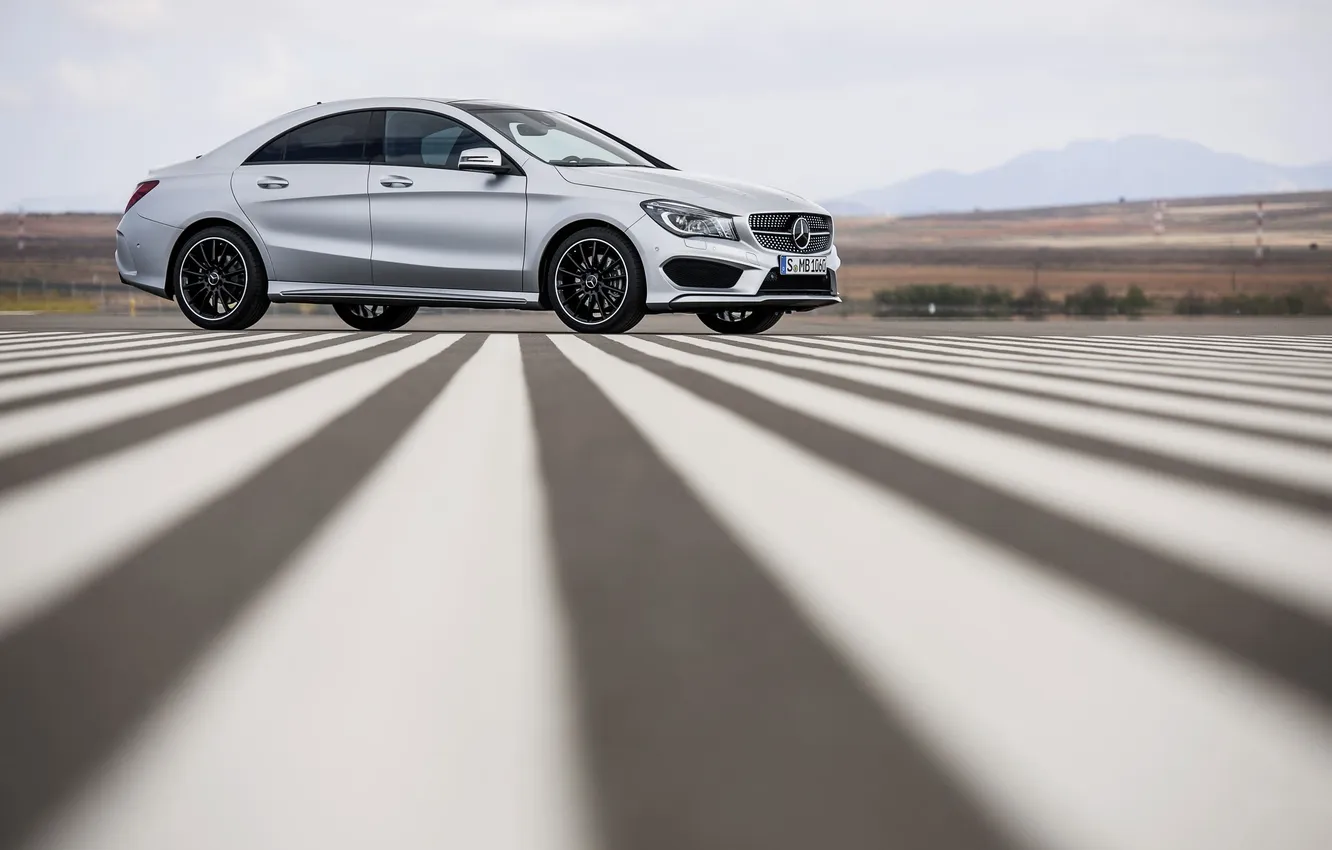 Фото обои Mercedes-Benz, Полосы, Машина, Улица, Мерседес, Серый, CLA Class