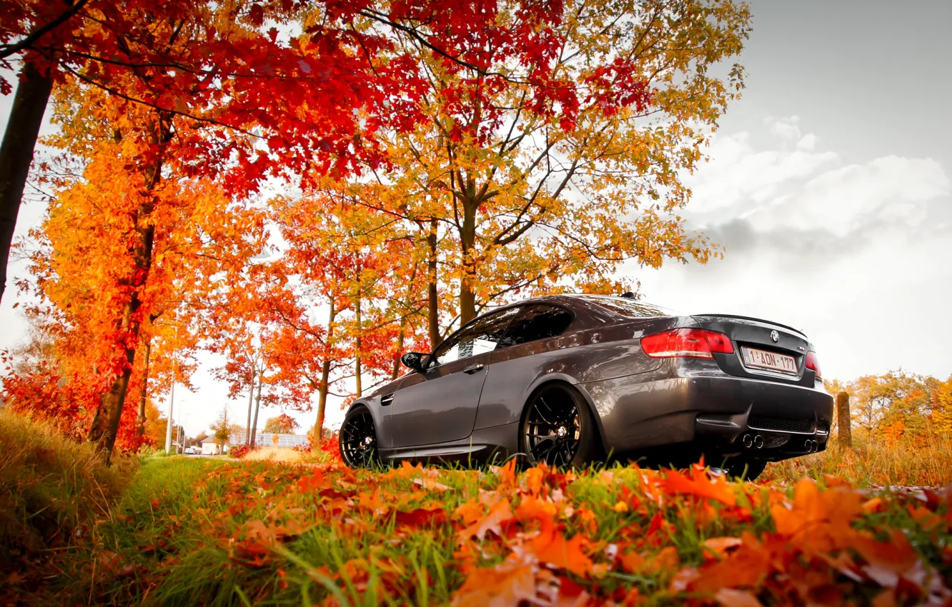 Фото обои BMW, autumn, leaves, e92, fall