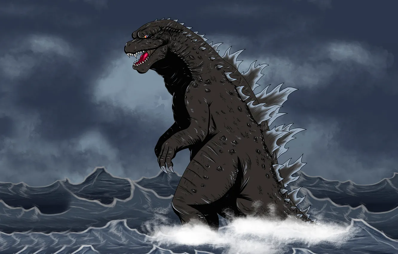 Фото обои море, вода, монстр, динозавр, Godzilla, годзилла, dinozaur