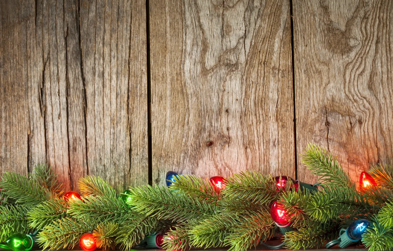 Фото обои украшения, ветки, огни, елка, Новый Год, Рождество, гирлянда, Christmas
