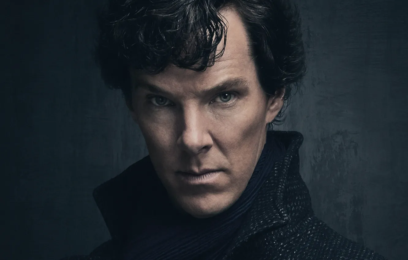 Фото обои взгляд, фон, портрет, Шерлок Холмс, Бенедикт Камбербэтч, Benedict Cumberbatch, Sherlock, Sherlock BBC