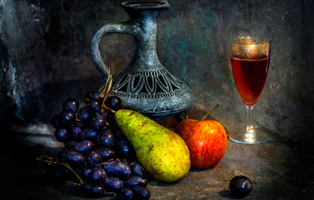 Фото обои вино, кувшин, фрукты, The empty vessel