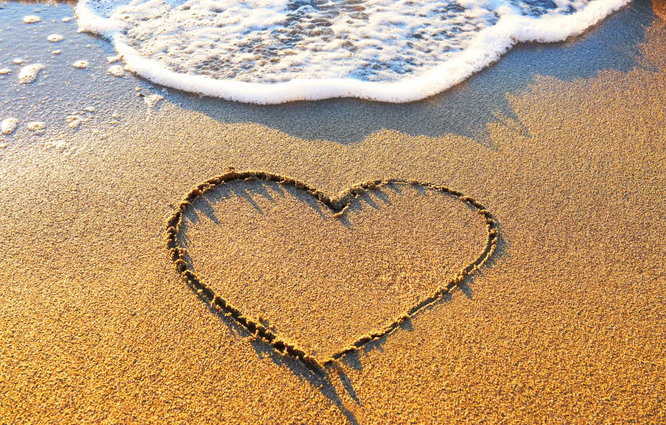 Фото обои песок, пляж, любовь, сердце, love, beach, sea, heart
