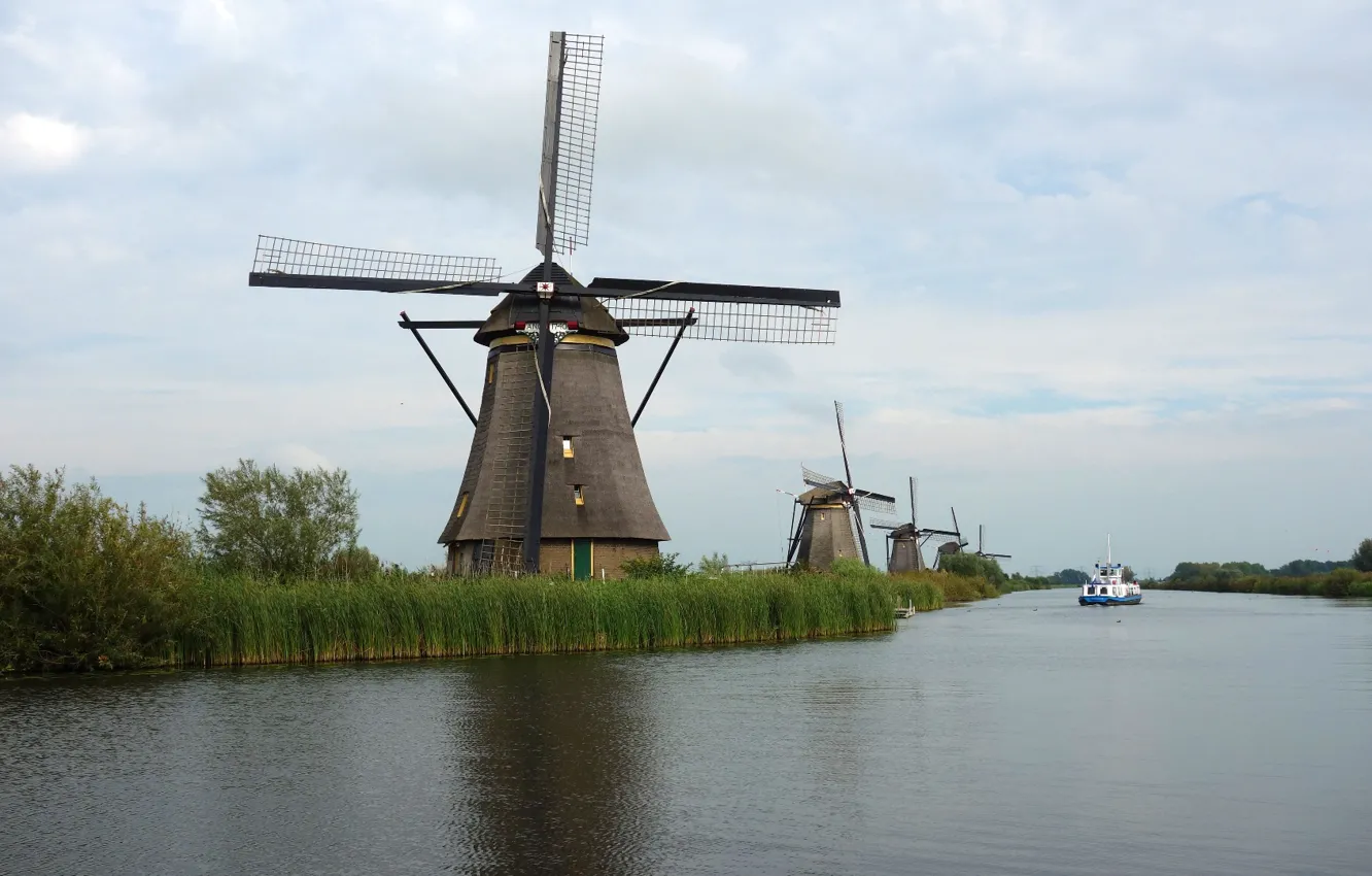 Фото обои netherlands, dutch, mills, kinderdijk, heritage, windmills