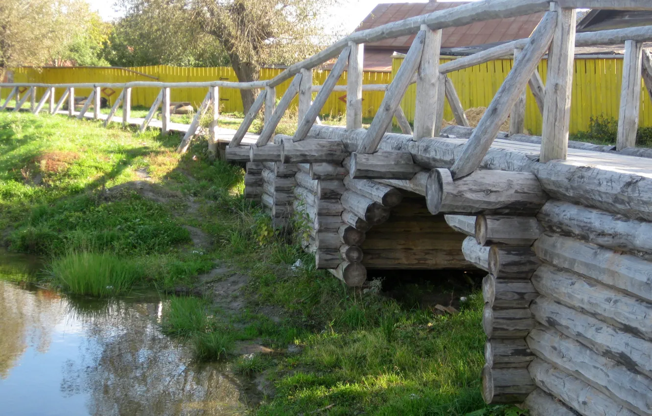 Фото обои осень, озеро, деревянный мост