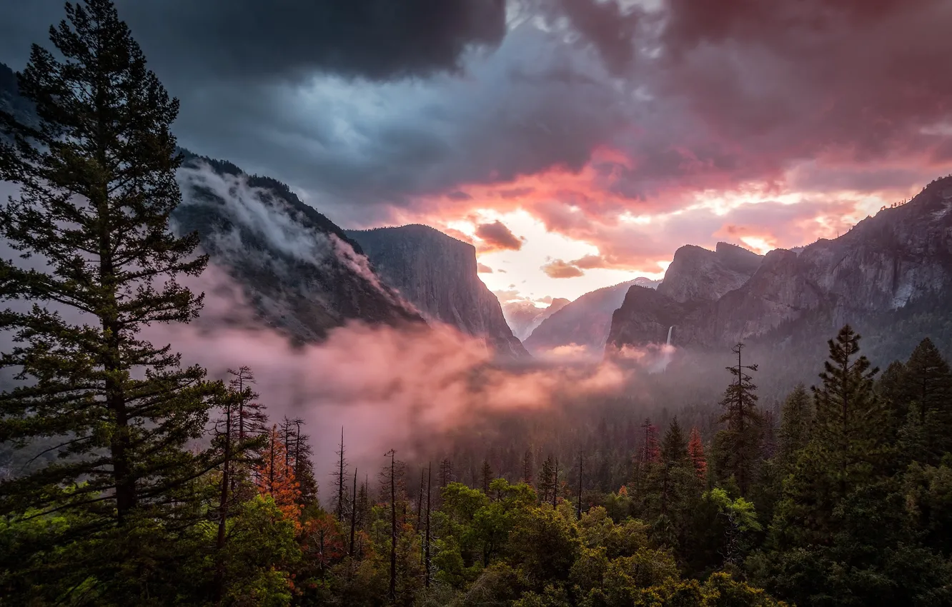 Фото обои forest, sky, landscape, nature, sunset, mountains, clouds, rocks