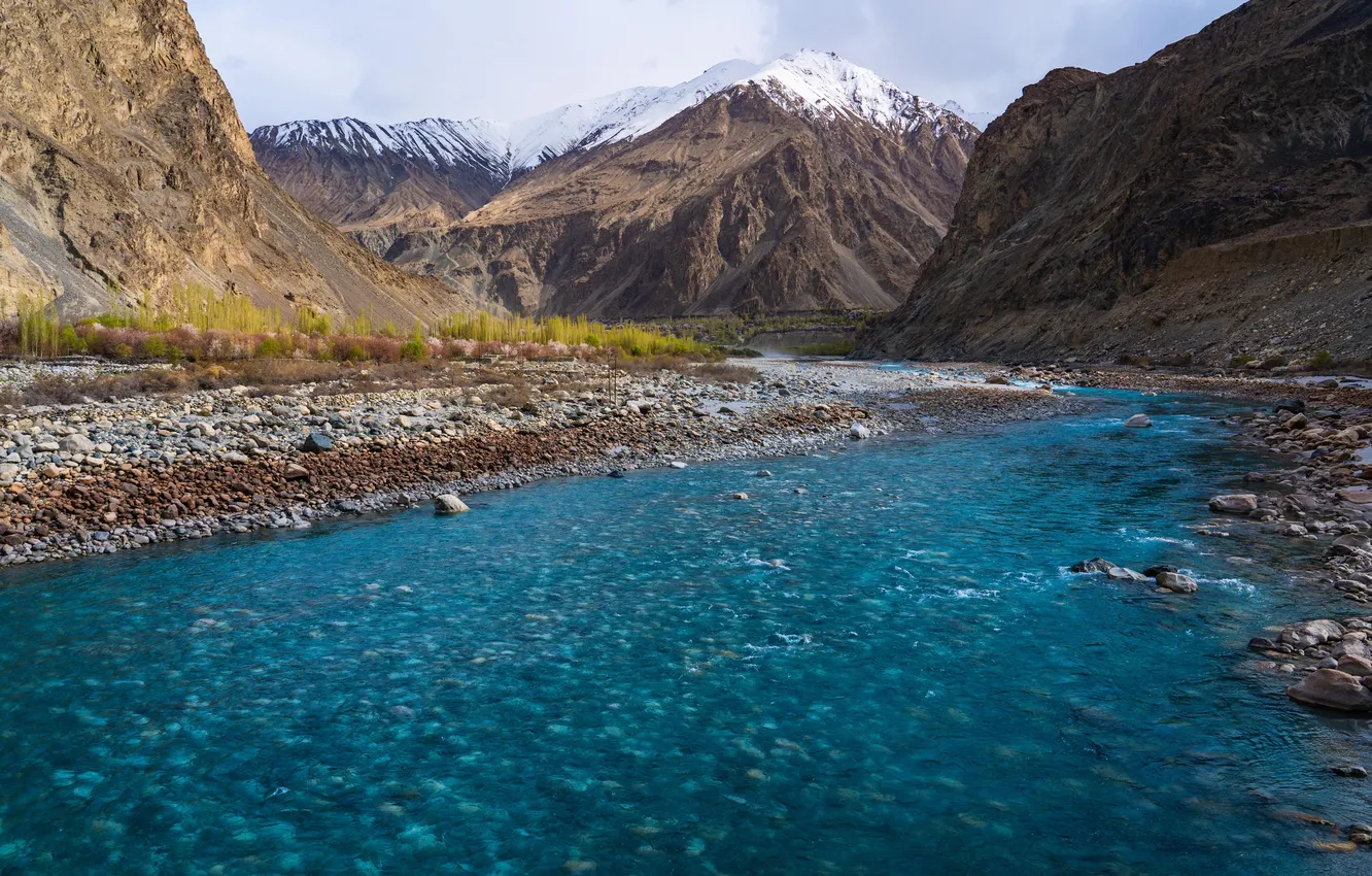 Фото обои river, sky, village, pakistan, kashmir, shyok, turtuk, leh
