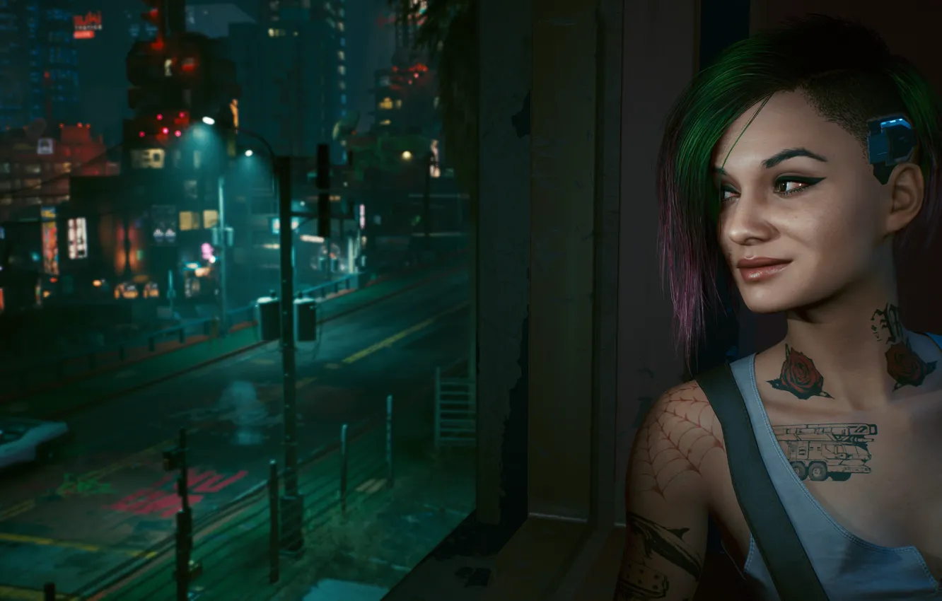 Фото обои video game, night city, CD Projekt RED, Cyberpunk 2077, Judy Alvarez
