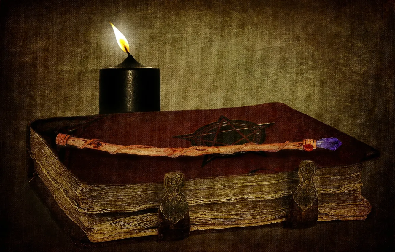 Фото обои магия, свеча, книга, палочка, колдовство, оккультизм