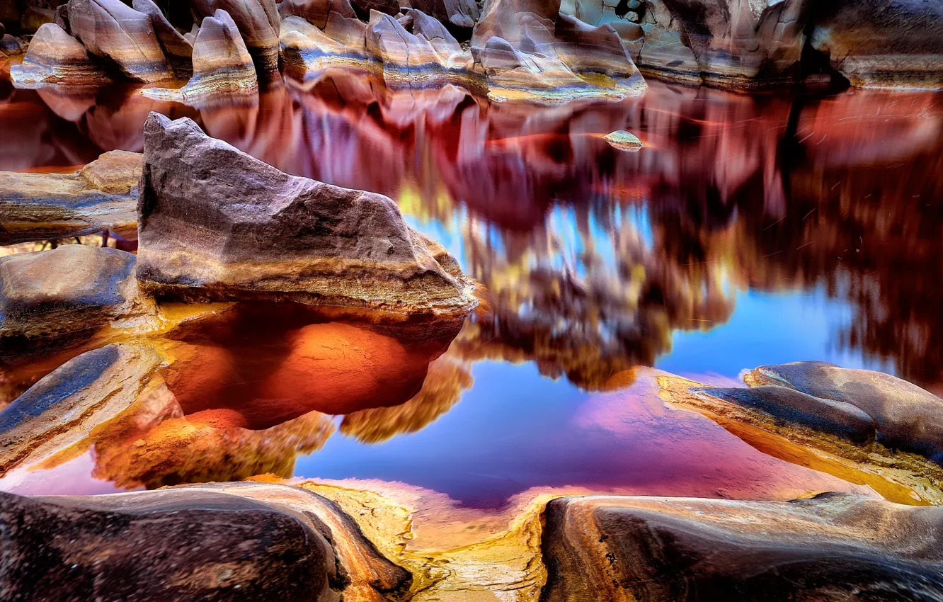 Фото обои камни, Испания, Андалусия, Rio Tinto, Red River