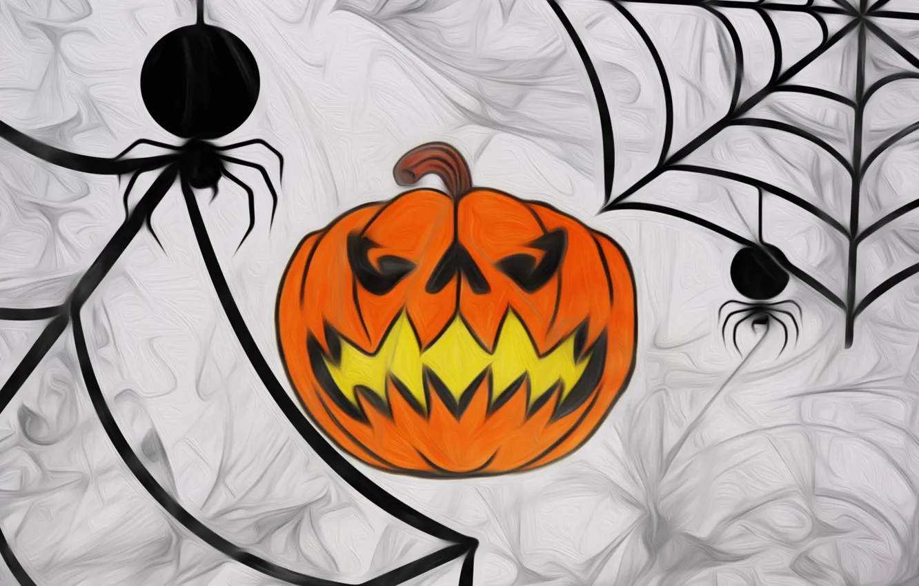 Фото обои рисунок, паутина, Halloween, тыква, хэллоуин