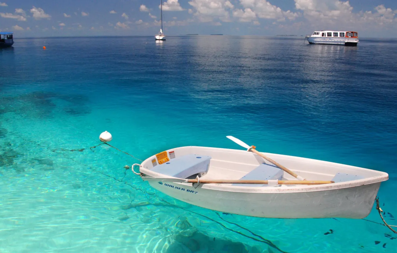 Фото обои вода, прозрачность, океан, лодка