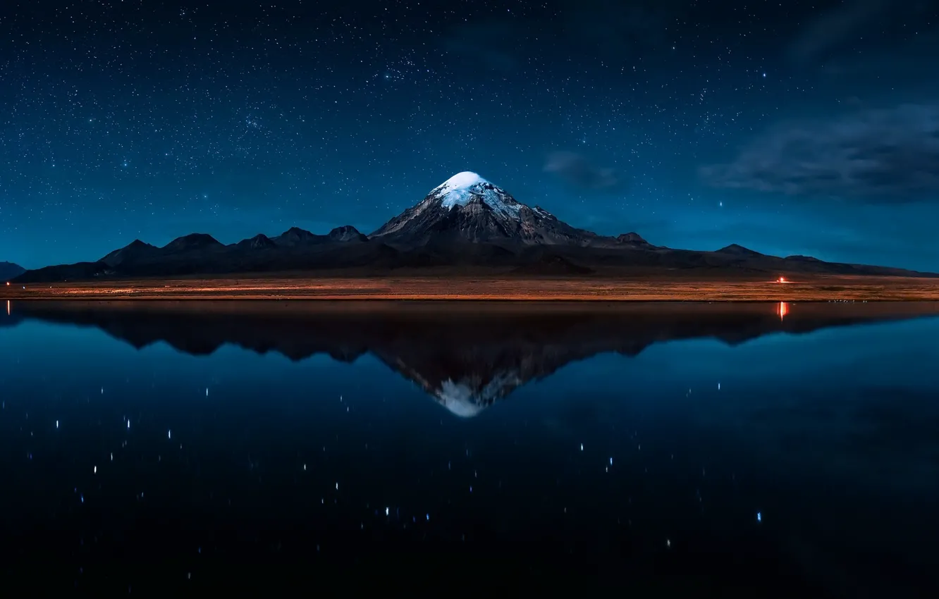 Фото обои ночь, природа, звёзды, Bolivia, El Reflejo del Sajama
