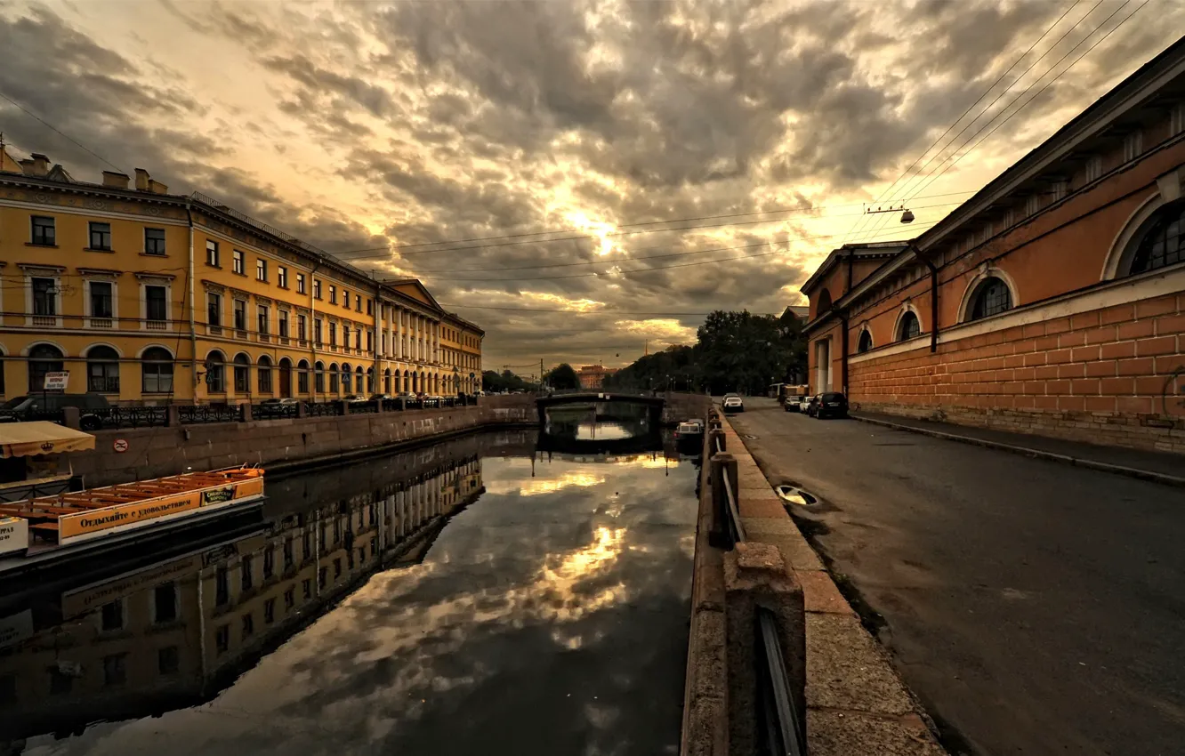 Фото обои город, улица, дома, архитектура, мостовая, постройки, Санкт-петербург