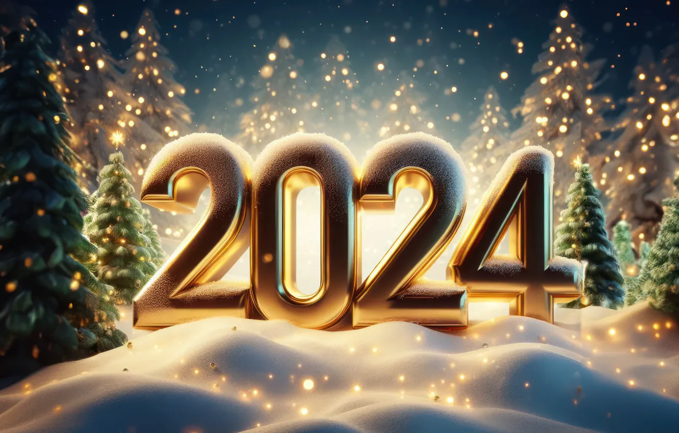Фото обои цифры, Новый год, golden, winter, snow, decoration, numbers, New year