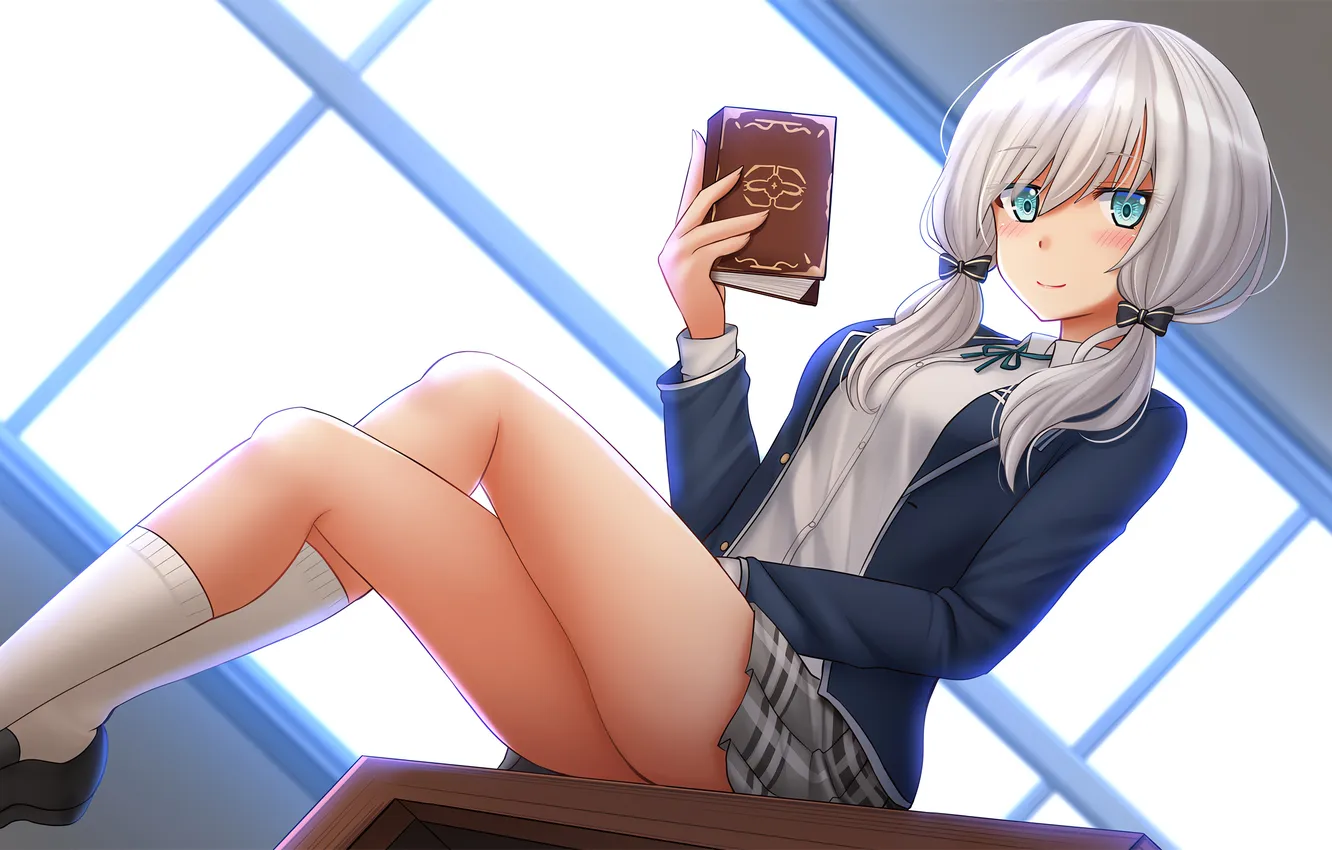 Фото обои girl, sexy, school uniform, long hair, legs, anime, beautiful, twintails