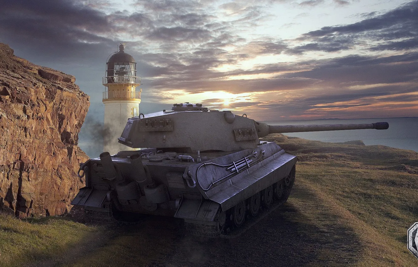 Фото обои скала, маяк, Германия, танк, танки, Germany, WoT, Мир танков