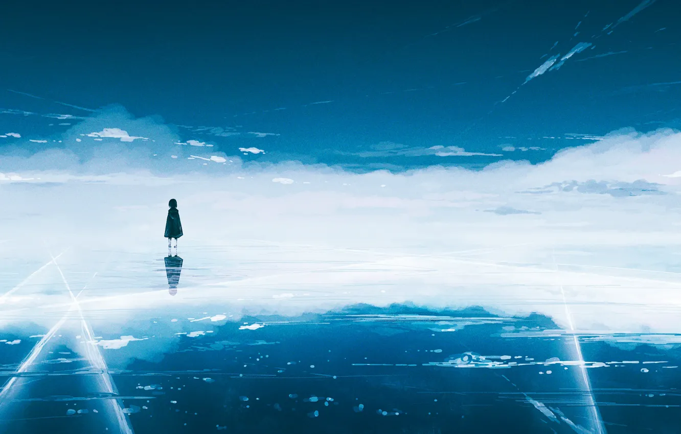 Фото обои лед, небо, облака, девочка