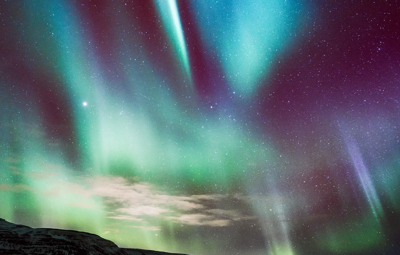 Фото обои northern lights, fjord, aurora borealis
