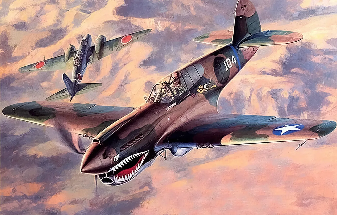 Фото обои aircraft, war, airplane, aviation, dogfight.p-40