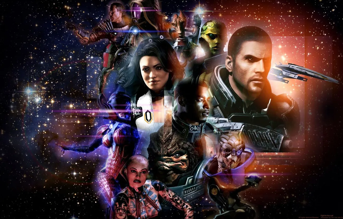 Фото обои mass effect, shepard, normandy, jack, kasumi goto, miranda lawson, garrus vakarian, legion