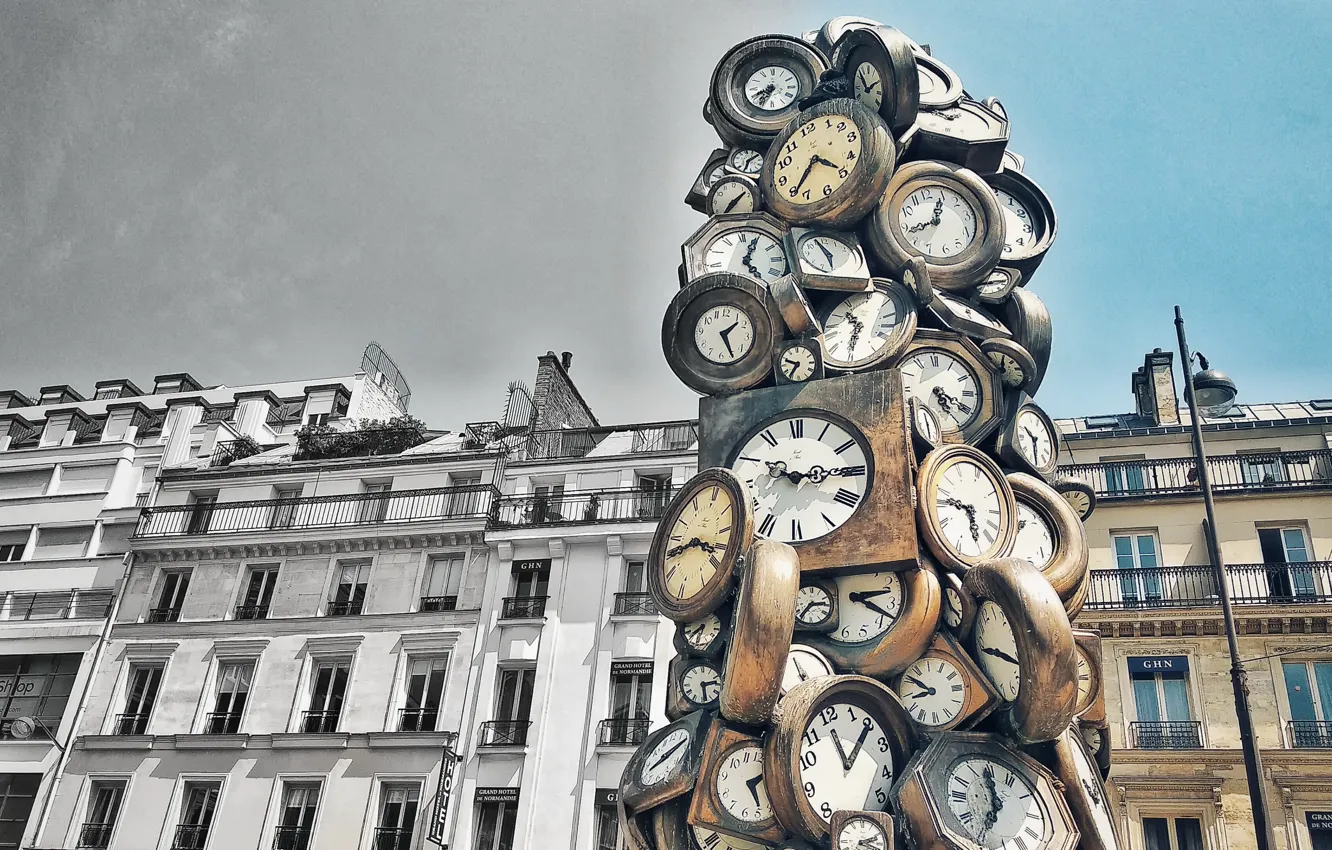 Фото обои Paris, France, sculpture, Clock tower