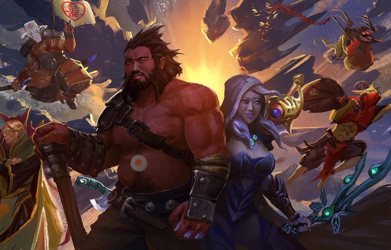 Фото обои арт, очки, прикол, Traxex, Dota 2, Bounty Hunter, Juggernaut, Drow Ranger