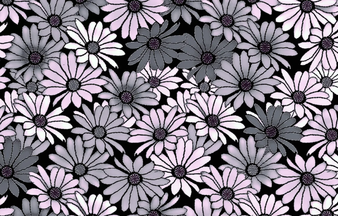 Фото обои цветы, серый, фон, розовый, Background, Pattern, Floral