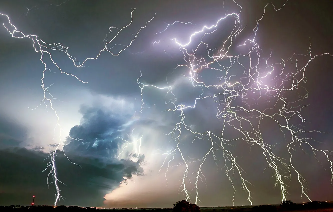 Фото обои Clouds, Sky, Horizon, Lightning, Storm, Thunder, Lightning bolts