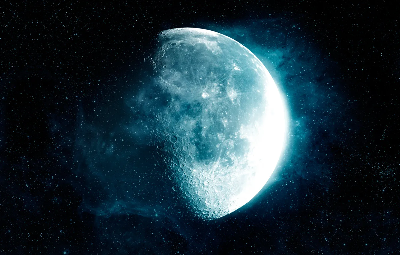Фото обои космос, звезды, темнота, moon, растворимая луна