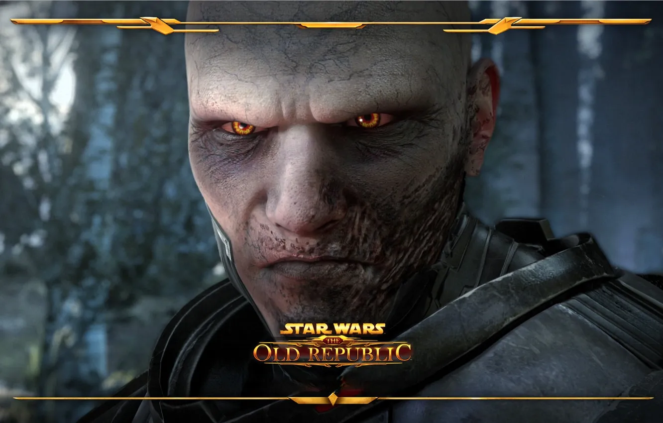 Фото обои лес, взгляд, лицо, ситх, шрамы, Star Wars The Old Republic