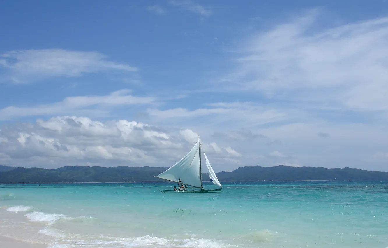 Фото обои море, пляж, лодка, остров, красота