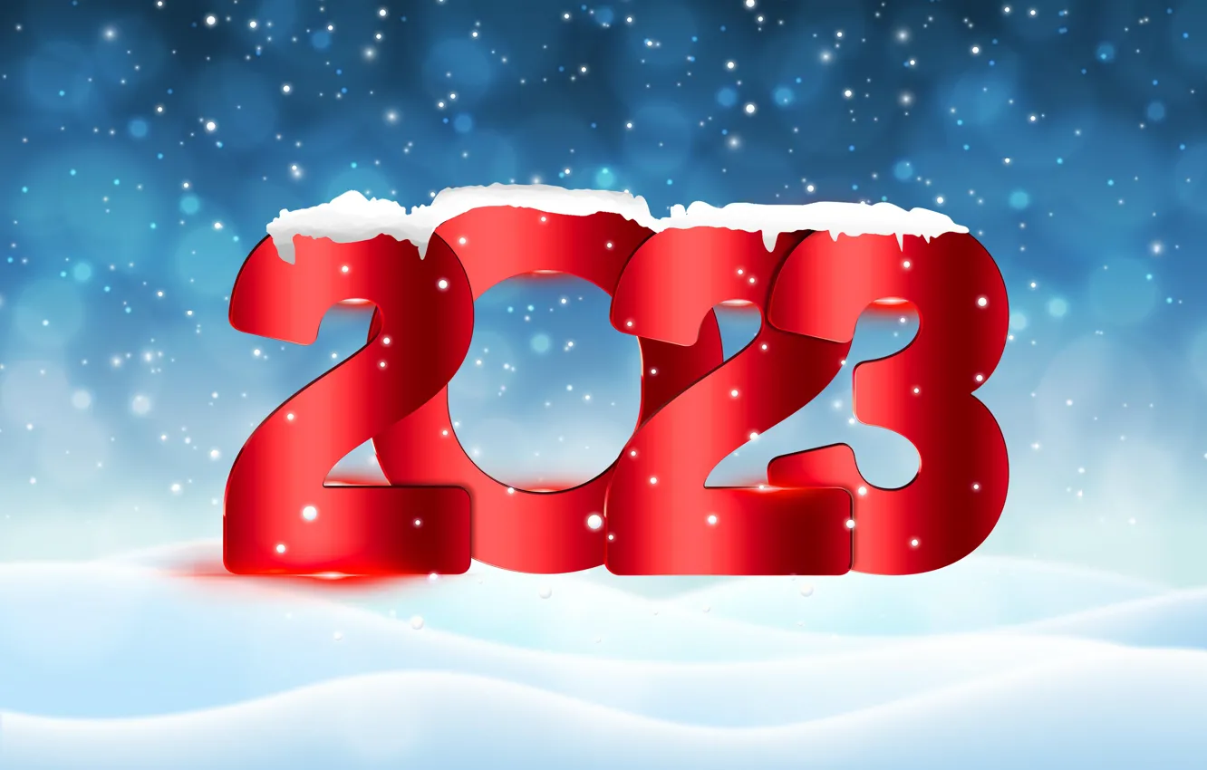 Фото обои Новый Год, цифры, happy, winter, snow, New Year, design by Marika, 2023