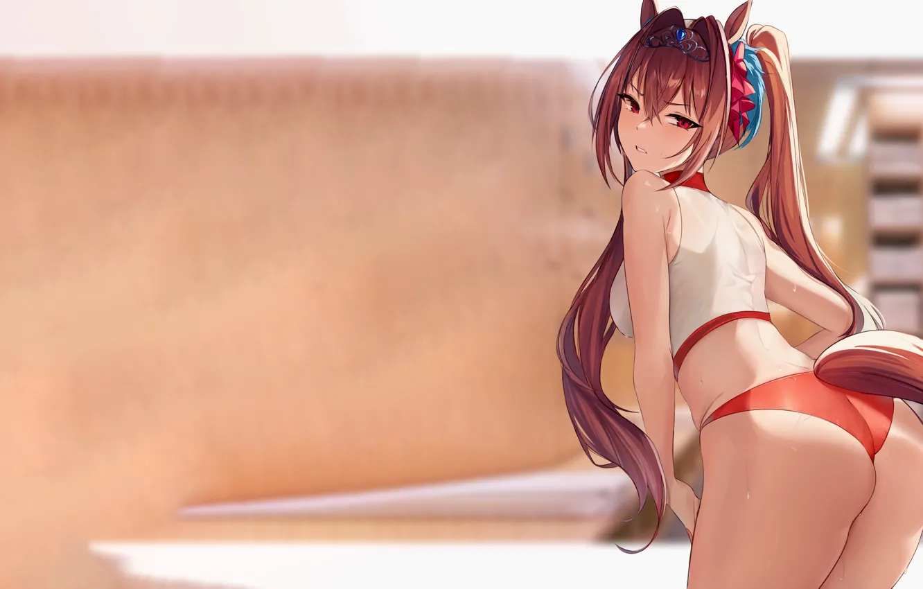 Фото обои girl, sexy, lingerie, ass, pantsu, panties, long hair, brown hair