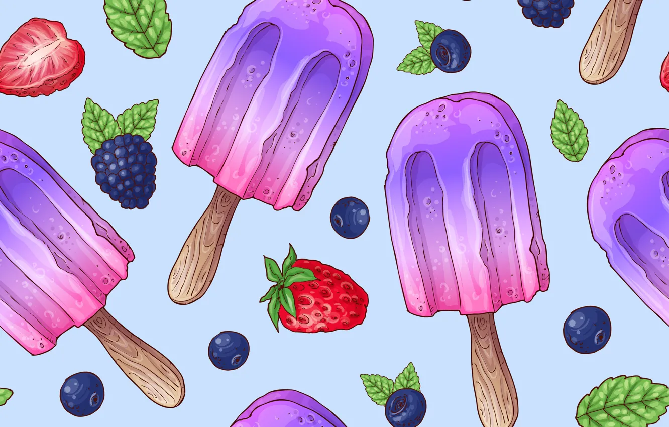 Фото обои ягоды, фон, мороженое, десерт