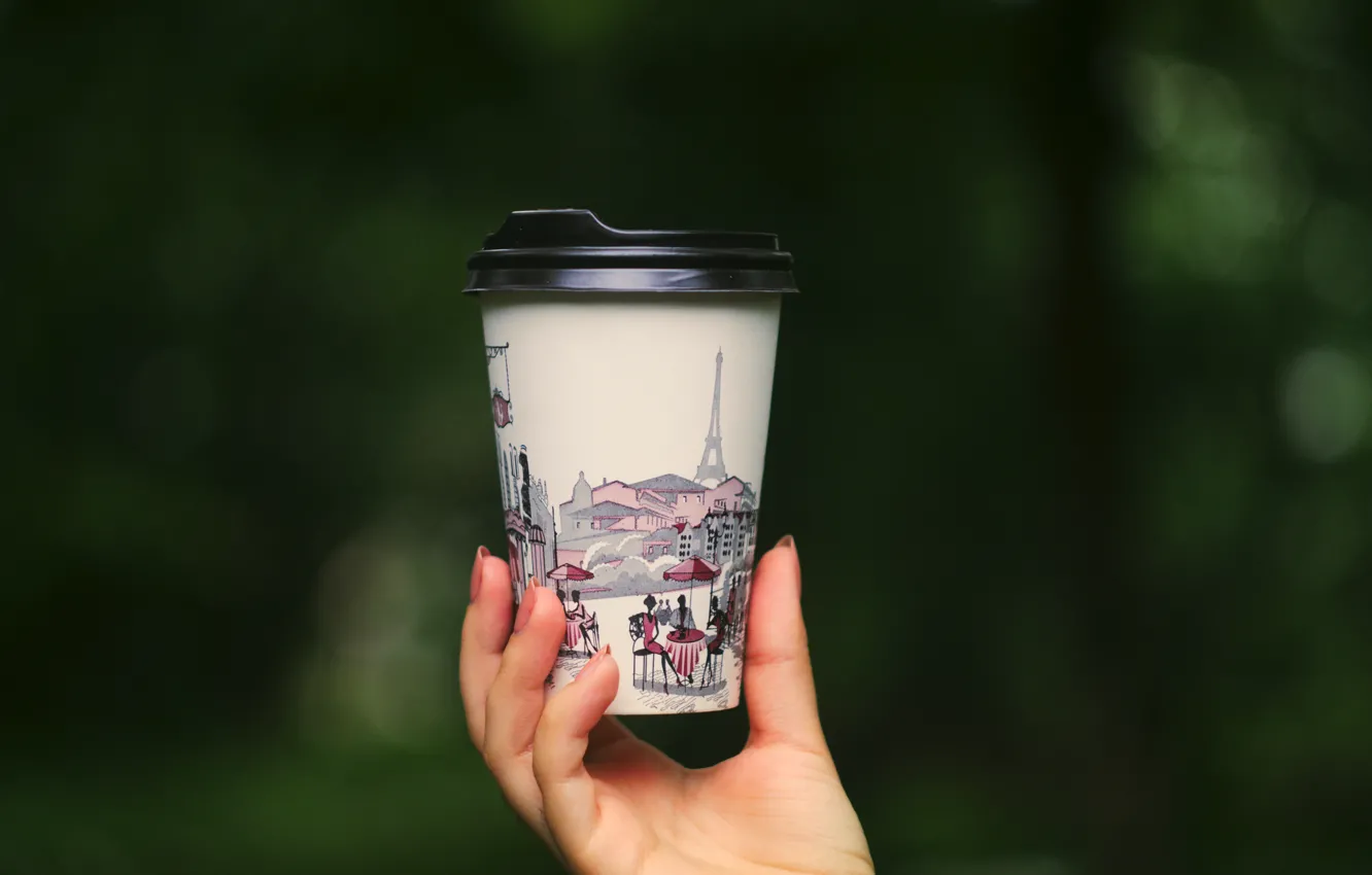 Фото обои кофе, рука, стаканчик, coffee, arm, горячий кофе, a glass, hot coffee