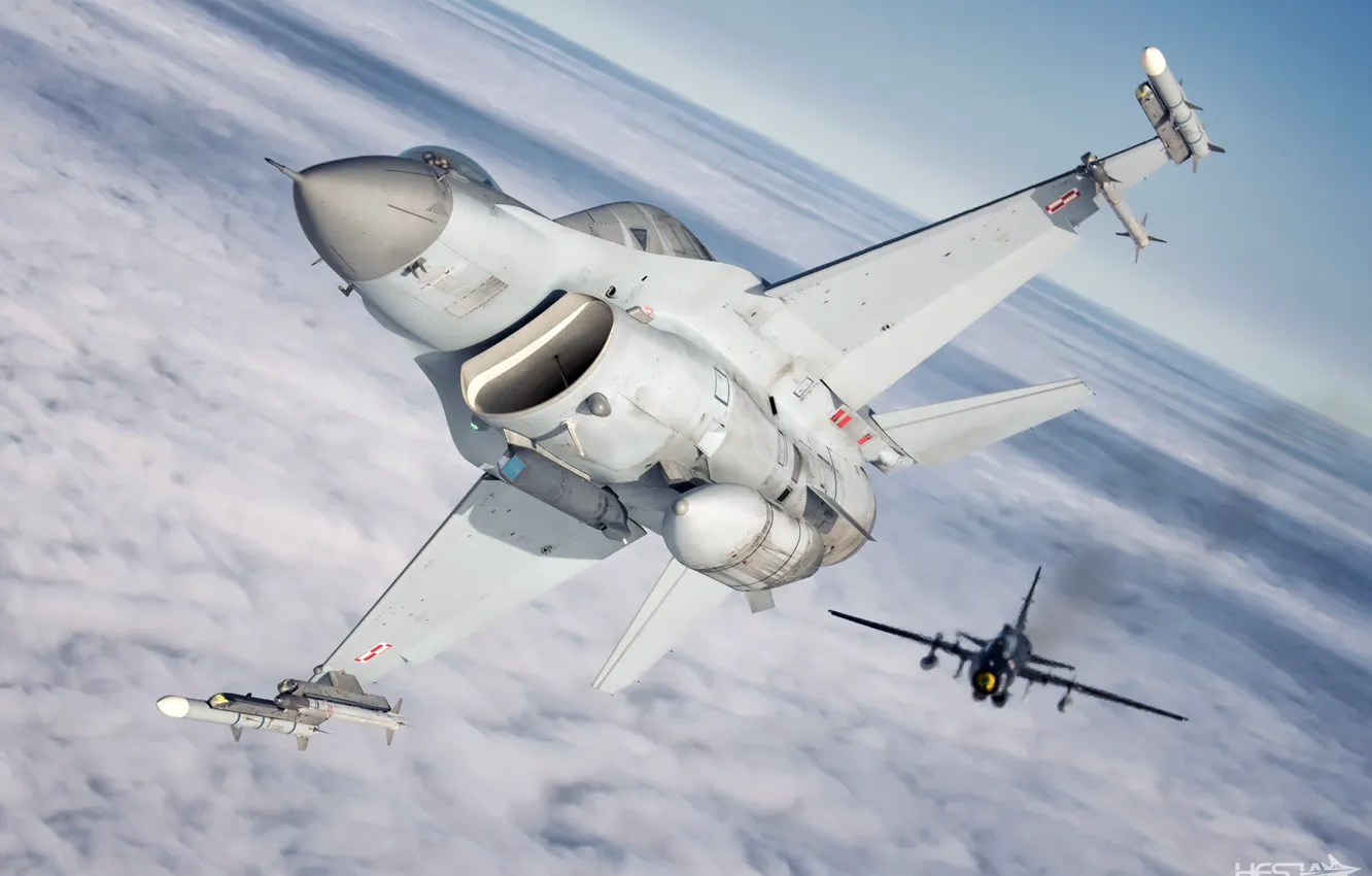 Фото обои F-16, F-16 Fighting Falcon, Су-22, ВВС Польши, Су-22М4, ИЛС, ПТБ, AIM-120 AMRAAM